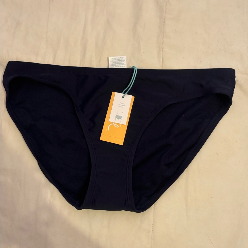 Kona Sol Dark Solid Navy Blue High Coverage Hipster Minimalst Bikini Bottom ONLY - Picture 12 of 17